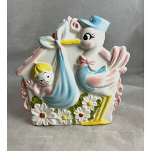 Inarco Japan Ceramic Planter Stork New Baby Flowers Kitschy Shower Gift Vintage